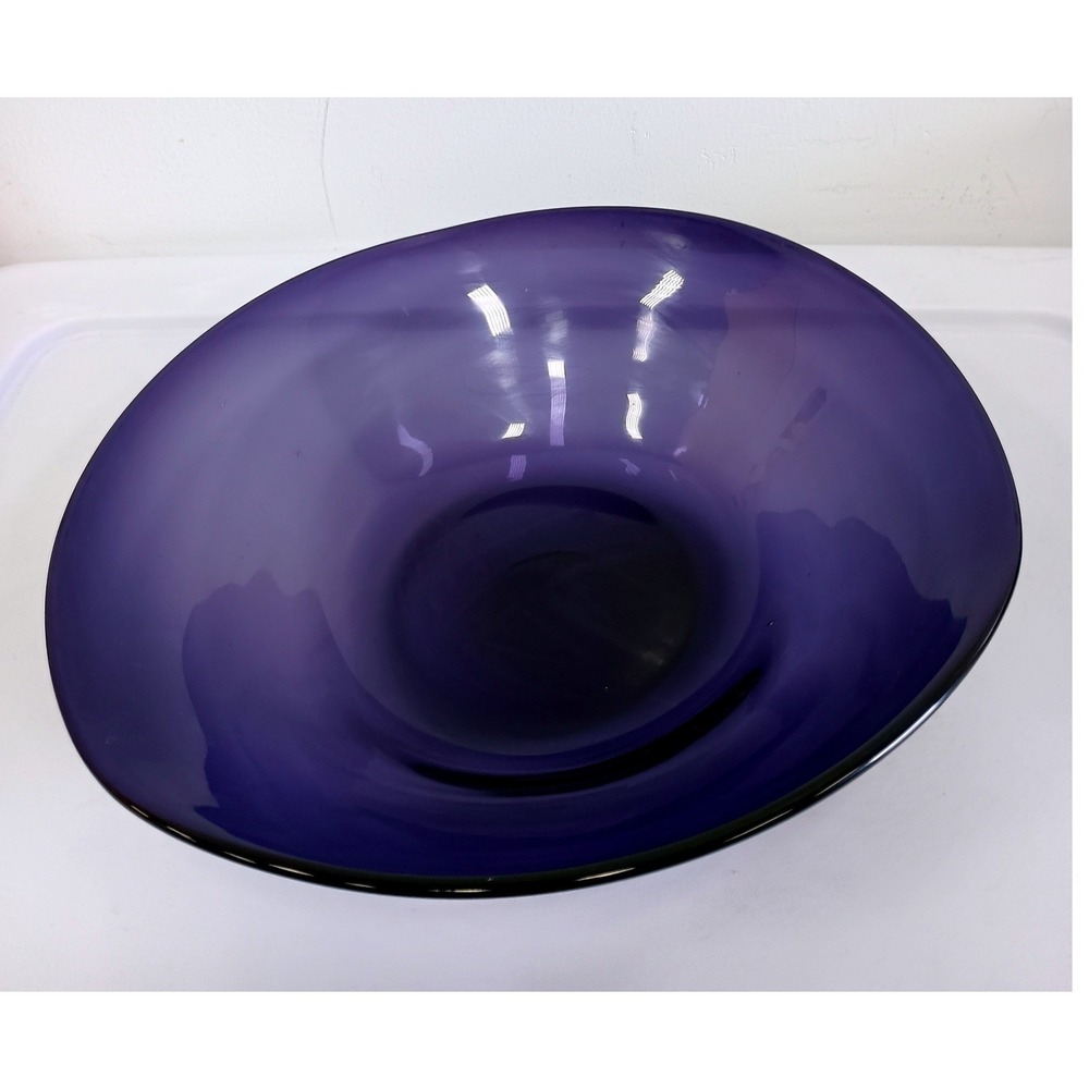 VTG Hand Blown Purple Glass Art Bowl Mid Century Modern Centerpiece Decor